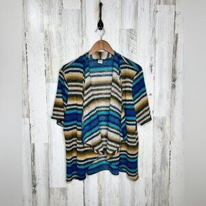 BonWorth Women's Striped Open Front Knit Sweater Cardigan Blue Tan Size XLP